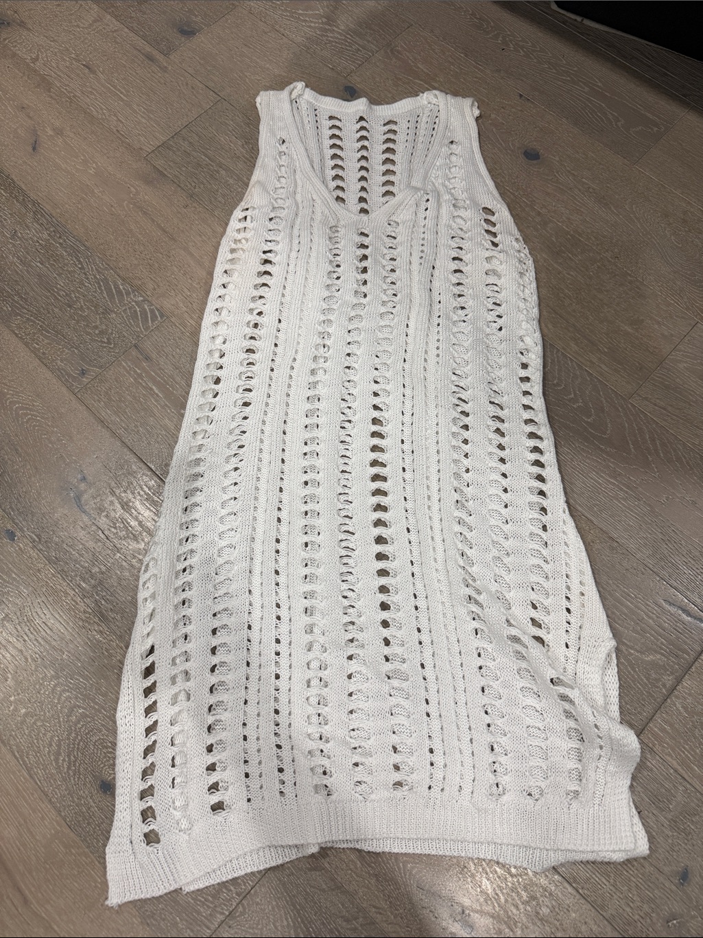 Open-Knit Sleeveless Beach Cover-Up In Cream